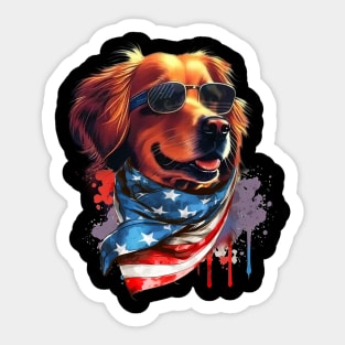 Golden Retriever American Flag USA America 4th Of July Sticker